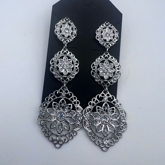 Elegant Silver Dangle Earrings - Picture 2 of 2